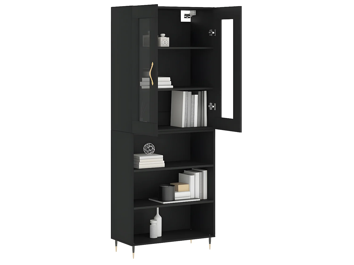 Hoog dressoir Zwart 69,5x34x180 cm Bewerkt hout