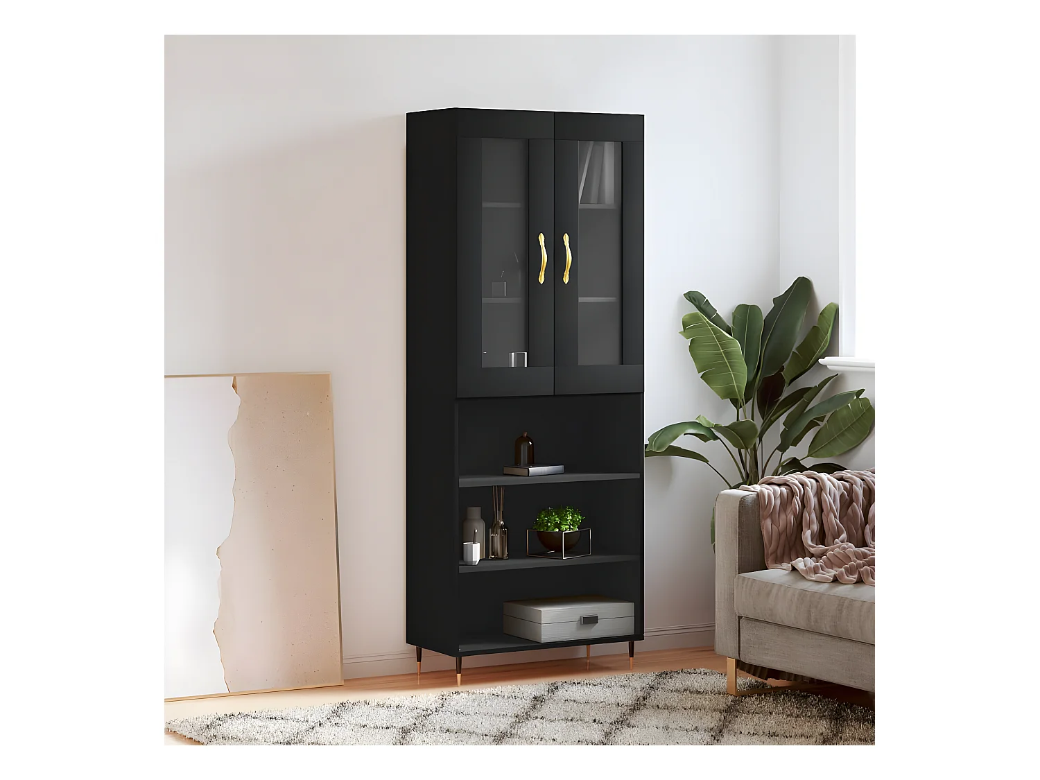 Buffet haut Noir 69,5x34x180 cm Bois d'ingénierie