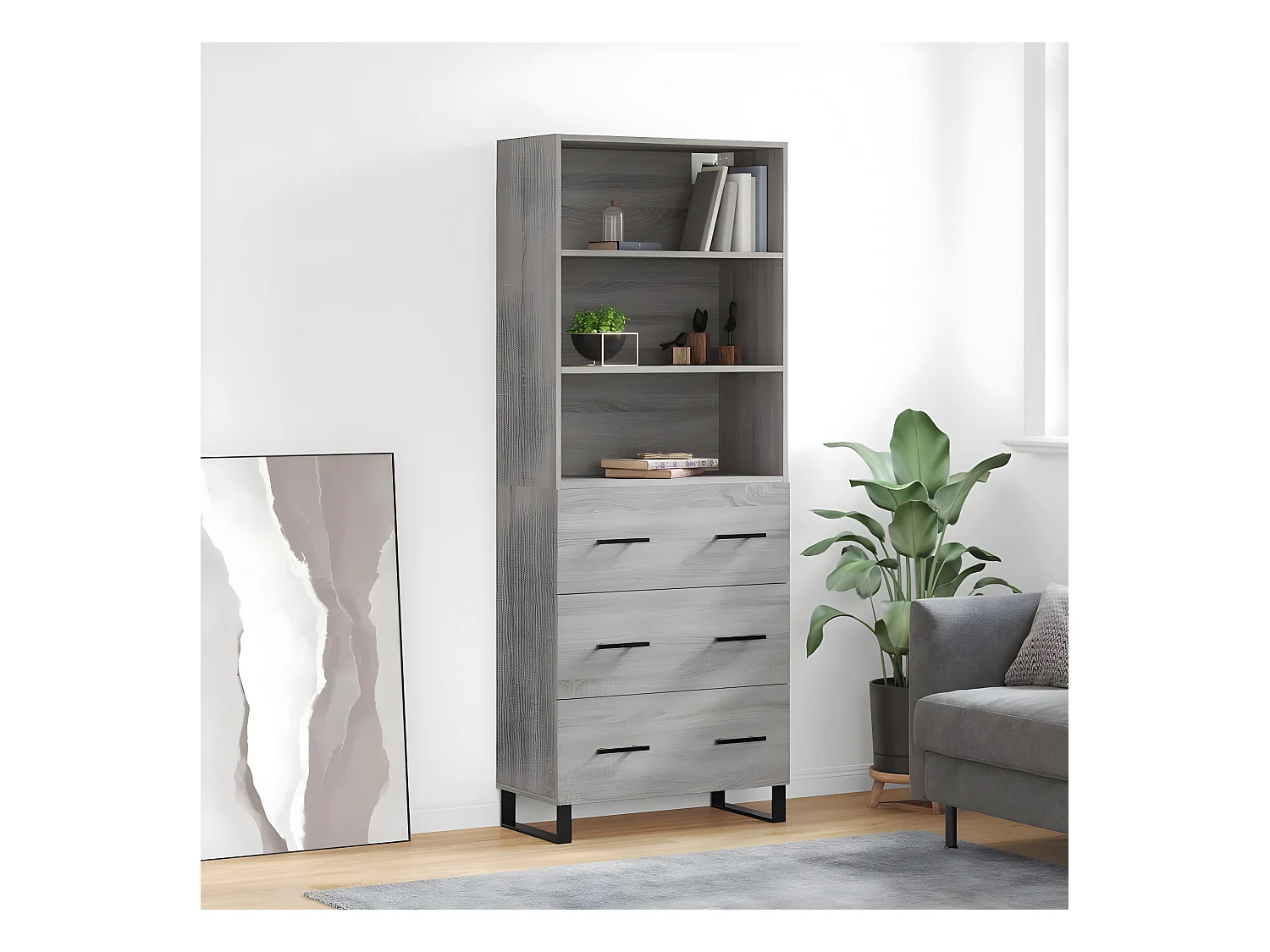 Credenza alta Sonoma grigia 69,5x34x180 cm MDF