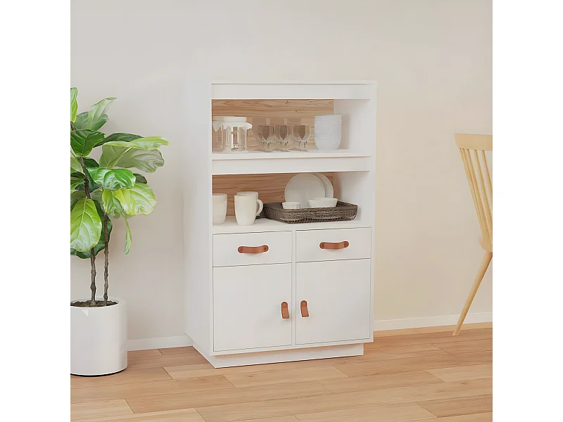 Buffet haut Blanc 67x40x108,5 cm Bois massif de pin