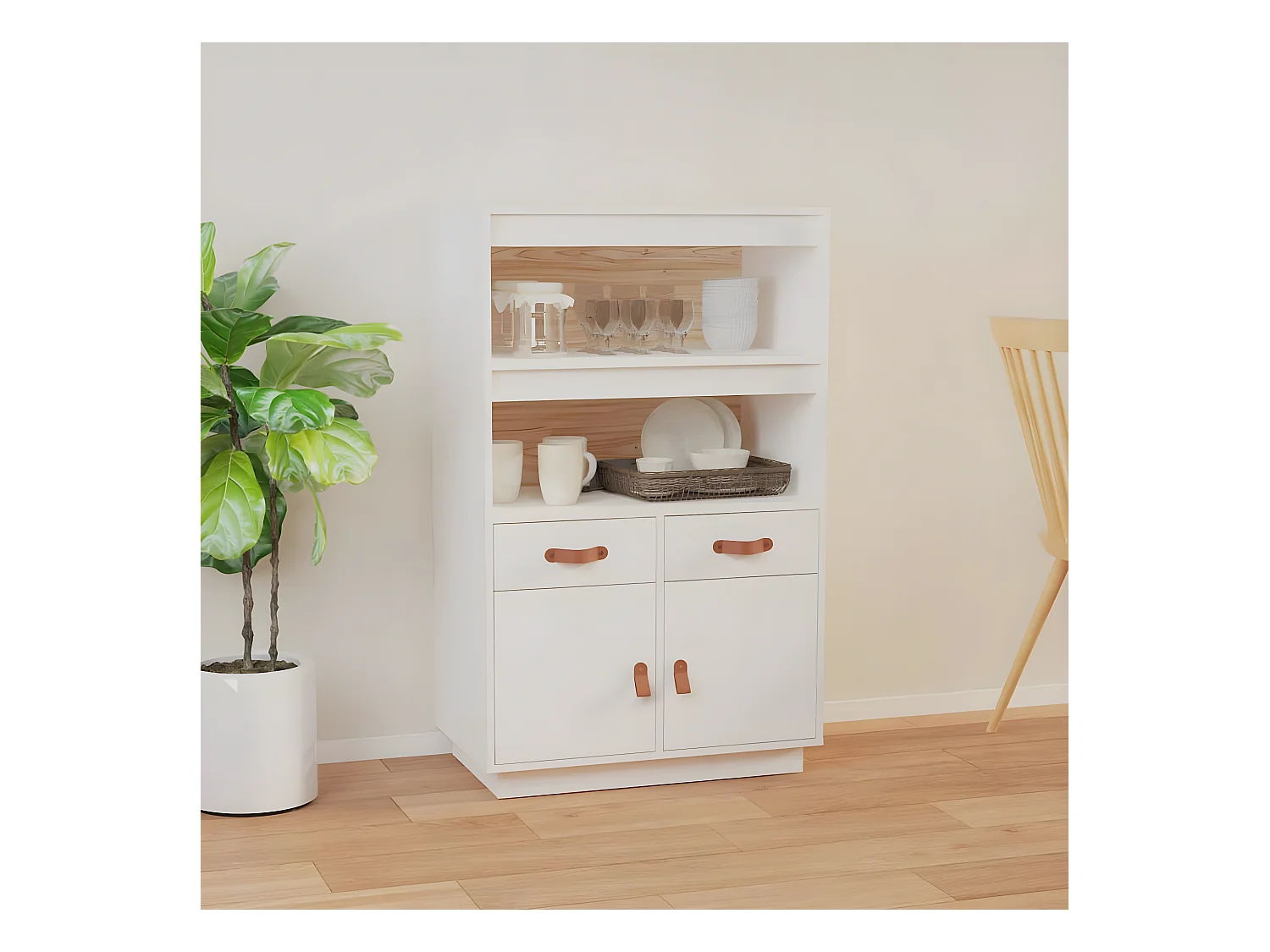 Credenza alta Bianca 67x40x108,5 cm Legno di pino massiccio