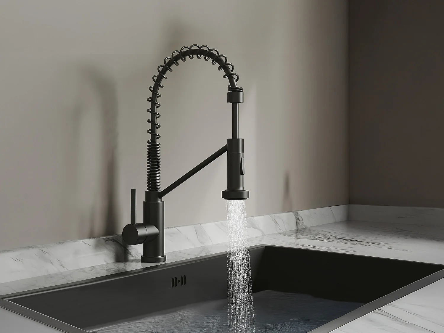 Robinet de cuisine avec douchette extractible en acier inoxydable - Noir mat - ROFLEX