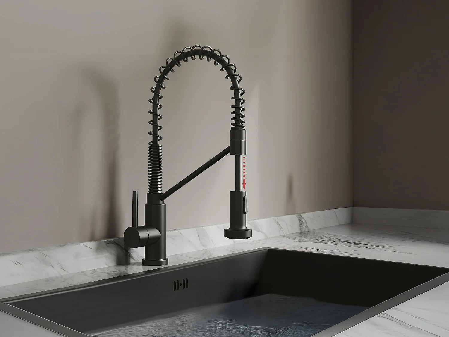 Robinet de cuisine avec douchette extractible en acier inoxydable - Noir mat - ROFLEX