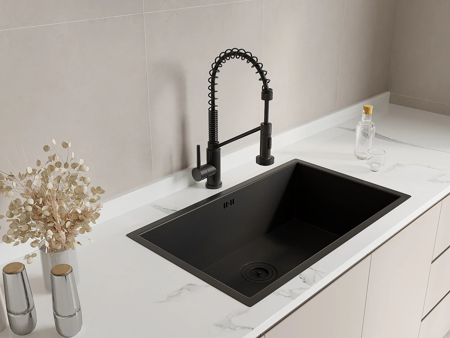 Robinet de cuisine avec douchette extractible en acier inoxydable - Noir mat - ROFLEX