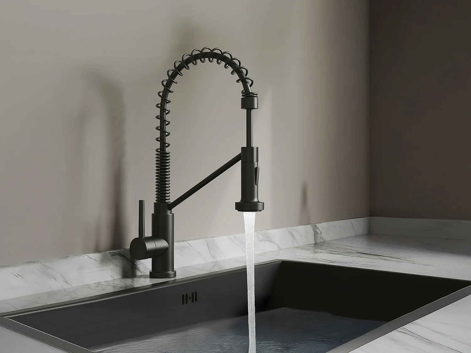 Robinet de cuisine avec douchette extractible en acier inoxydable - Noir mat - ROFLEX