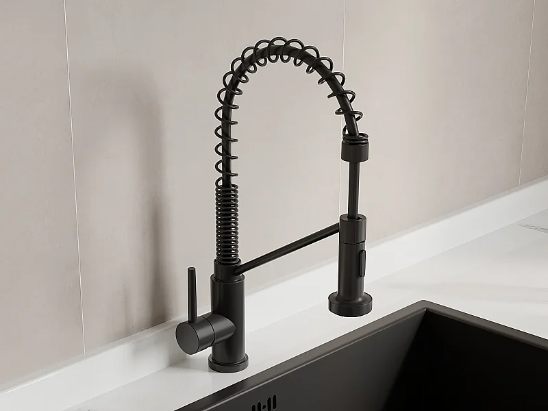 Robinet de cuisine avec douchette extractible en acier inoxydable - Noir mat - ROFLEX