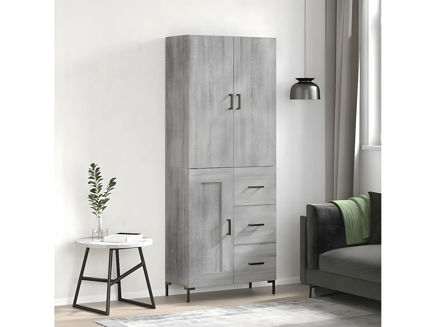 Aparador alto Sonoma gris 69,5x34x180 cm madera contrachapada