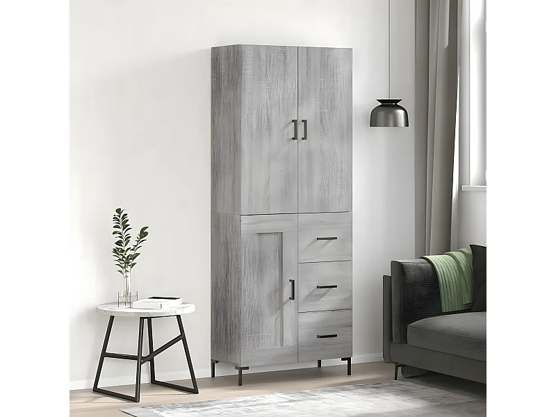 Aparador alto Sonoma gris 69,5x34x180 cm madera contrachapada
