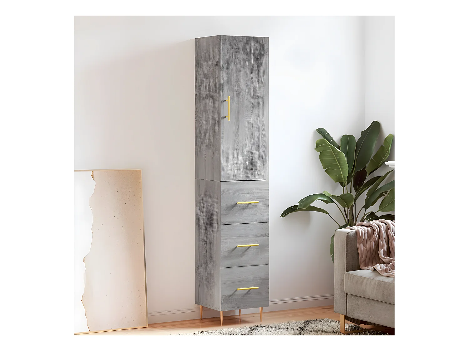 Credenza alta Sonoma grigia 34,5x34x180 cm MDF
