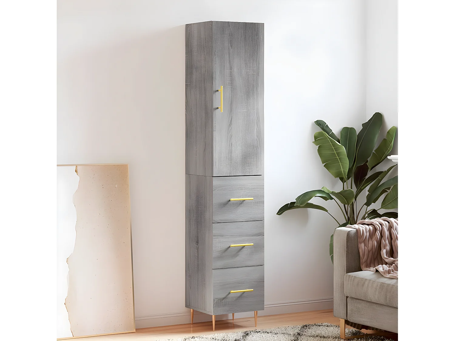 Sonoma hohes Sideboard grau 34,5x34x180 cm Holzwerkstoff