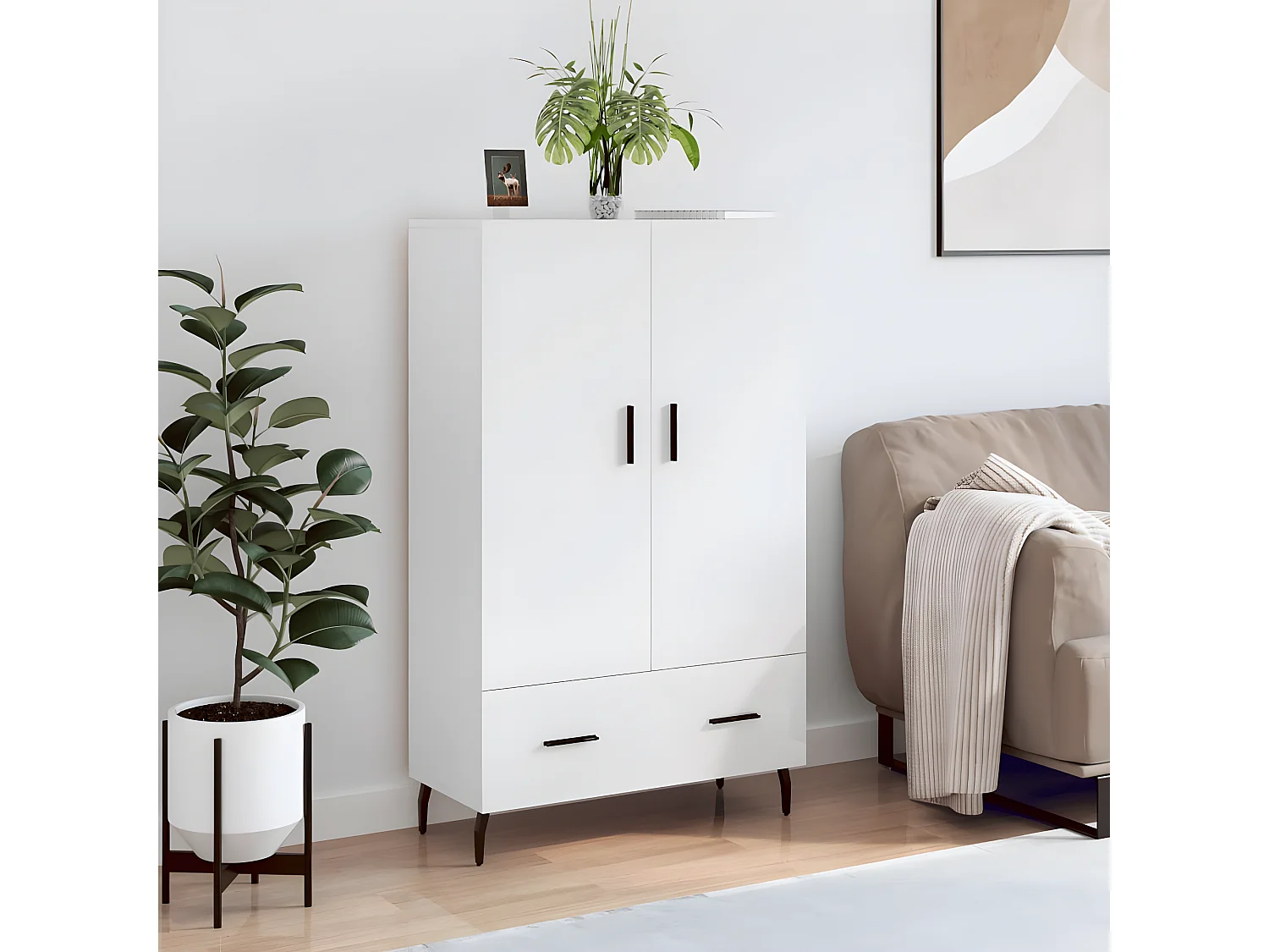 Hochglänzendes weißes Sideboard aus Holzwerkstoff, 69,5 x 31 x 115 cm