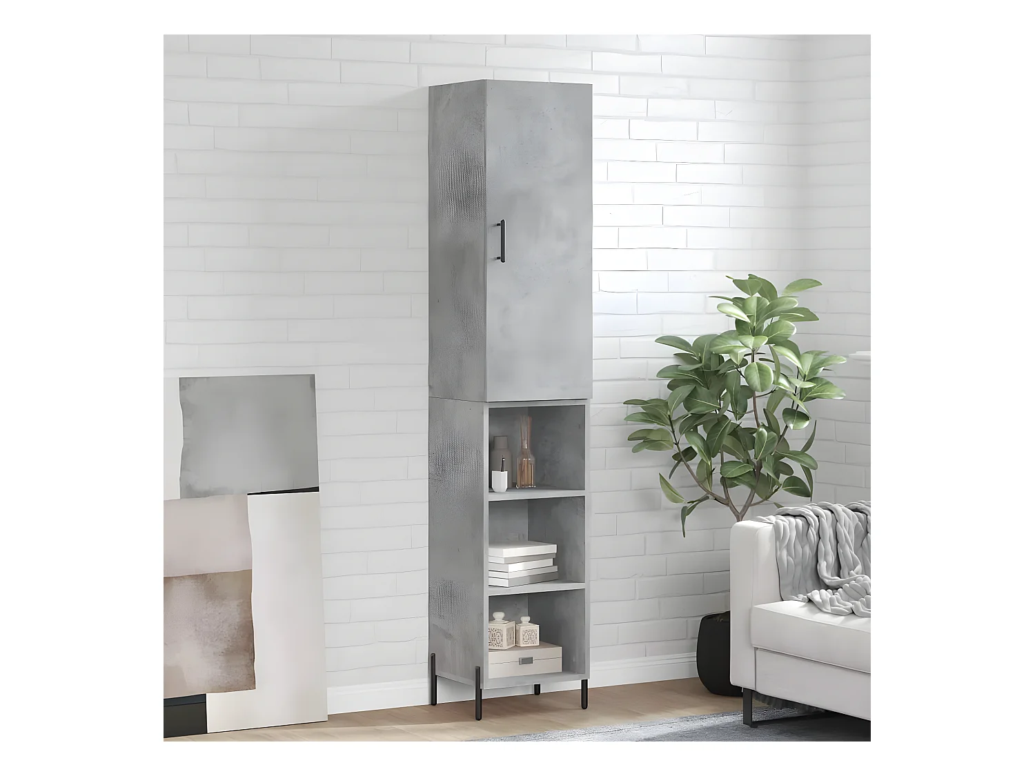 Credenza alta Grigio cemento 34,5x34x180 cm MDF