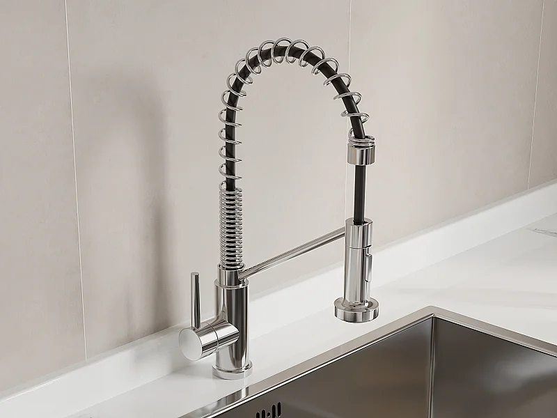 Robinet de cuisine avec douchette extractible en acier inoxydable - Chromé - ROFLEX