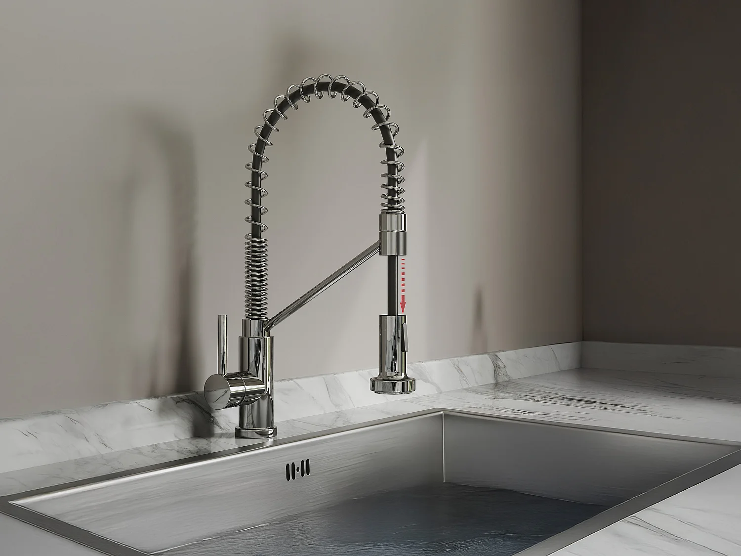 Robinet de cuisine avec douchette extractible en acier inoxydable - Chromé - ROFLEX