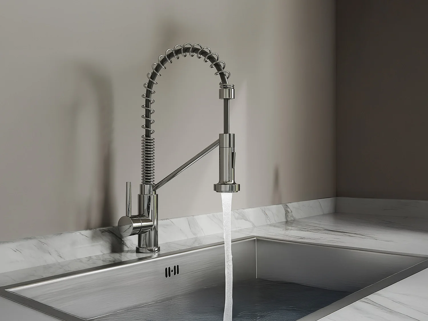 Robinet de cuisine avec douchette extractible en acier inoxydable - Chromé - ROFLEX