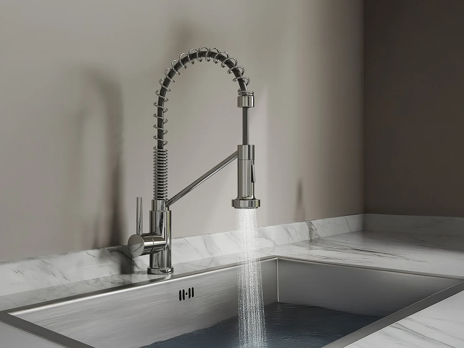 Robinet de cuisine avec douchette extractible en acier inoxydable - Chromé - ROFLEX