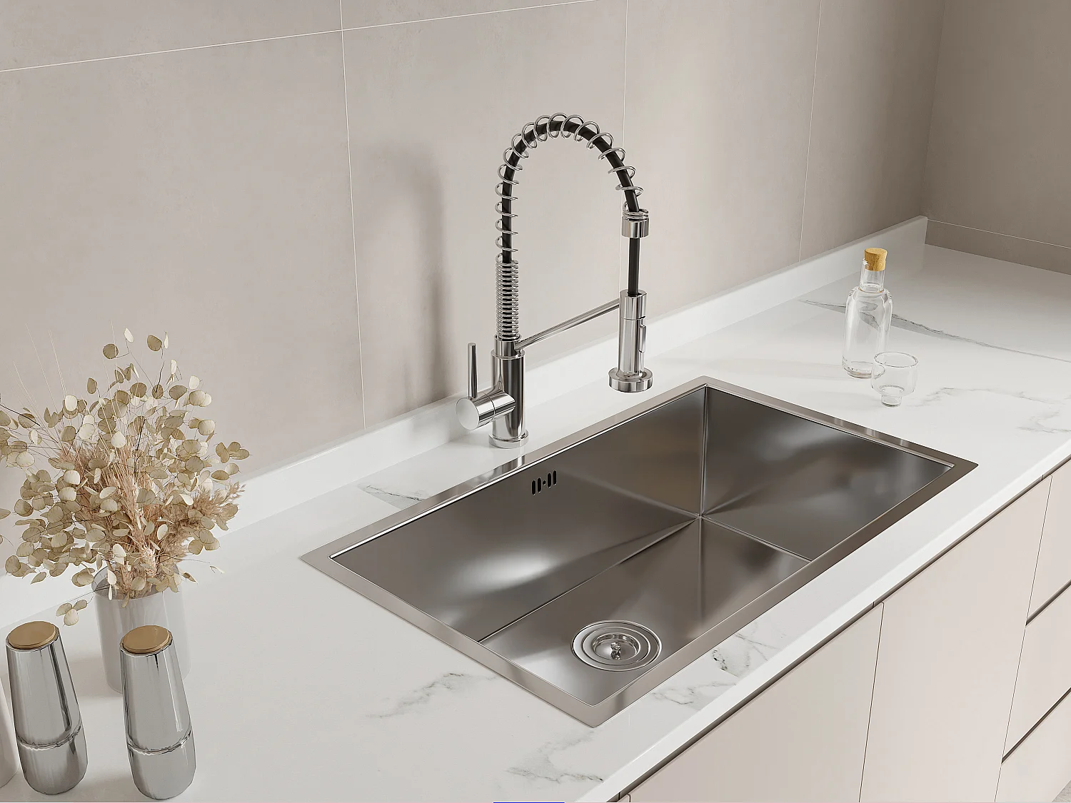 Robinet de cuisine avec douchette extractible en acier inoxydable - Chromé - ROFLEX