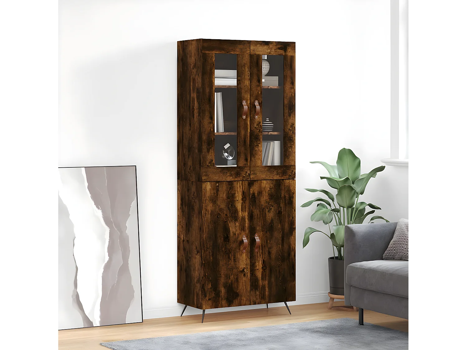 Buffet haut Chêne fumé 69,5x34x180 cm Bois d'ingénierie