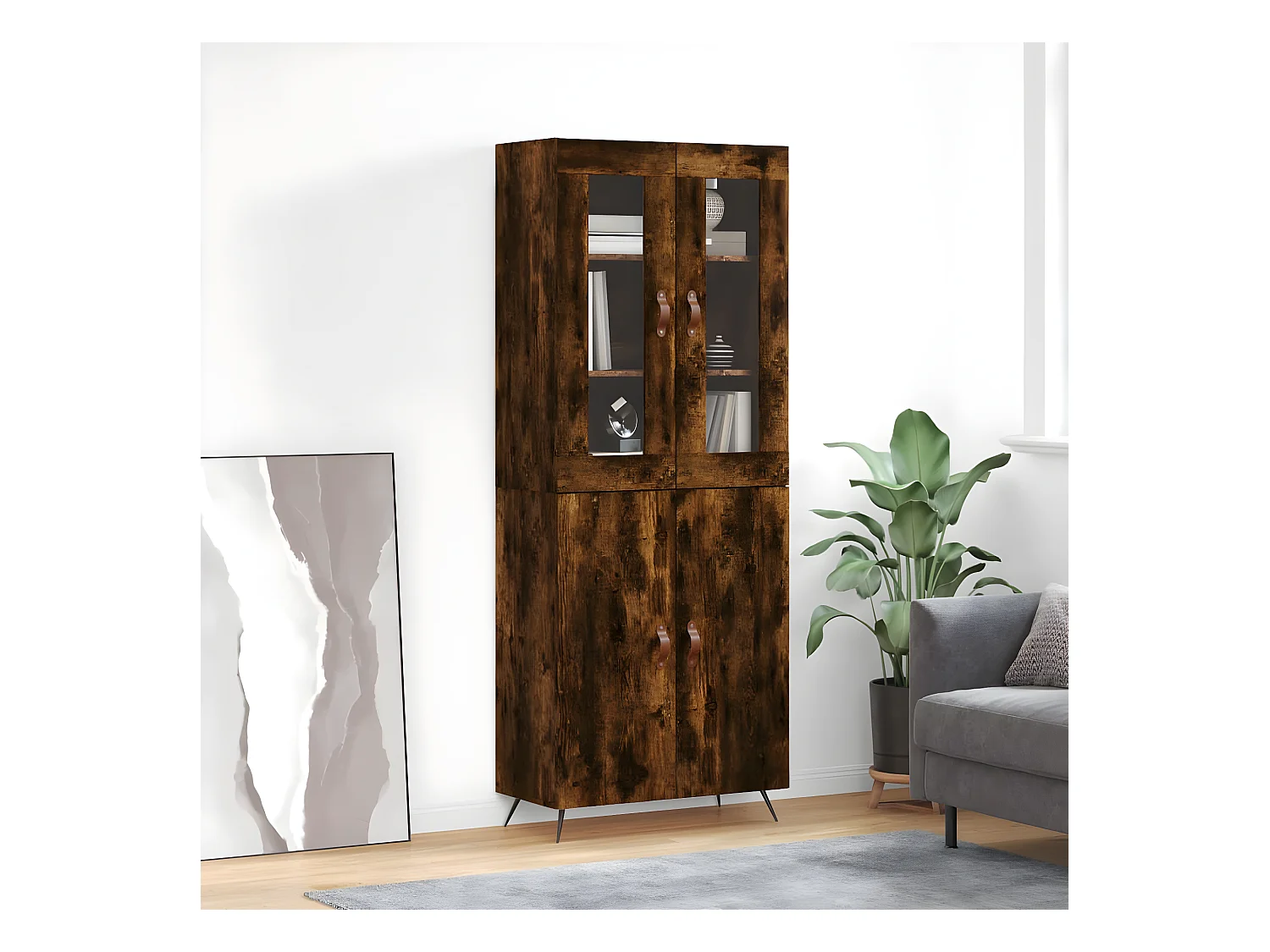 Buffet haut Chêne fumé 69,5x34x180 cm Bois d'ingénierie