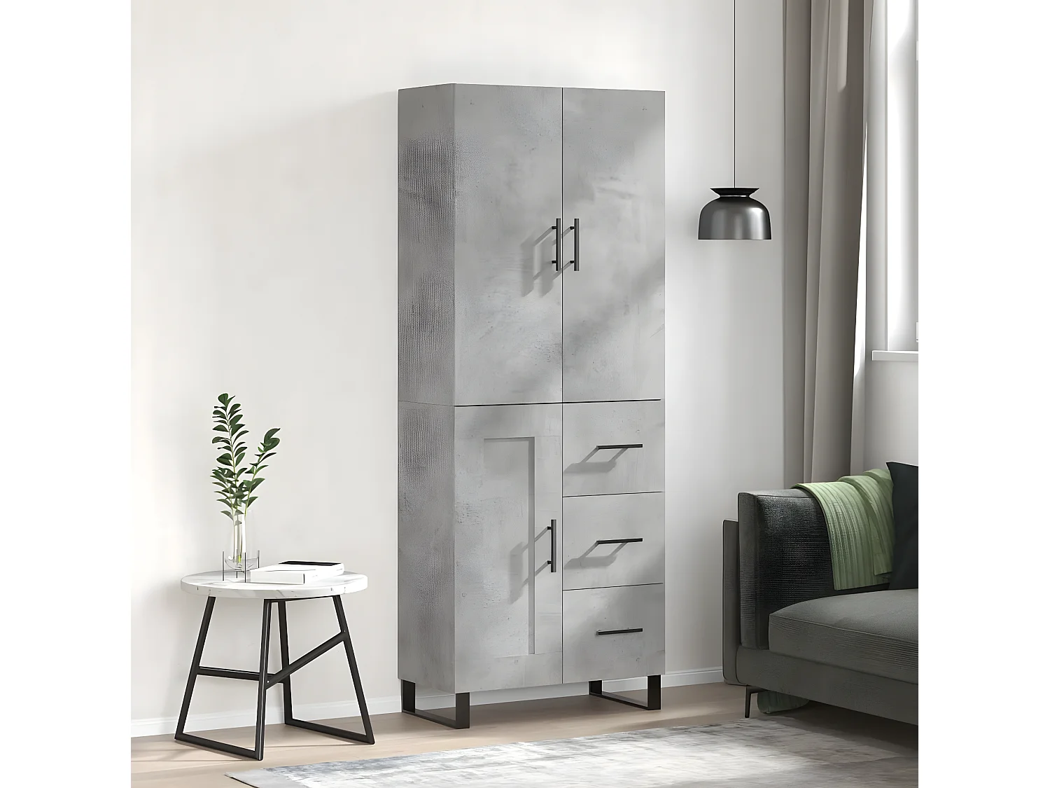 Credenza alta Grigio cemento 69,5x34x180 cm MDF