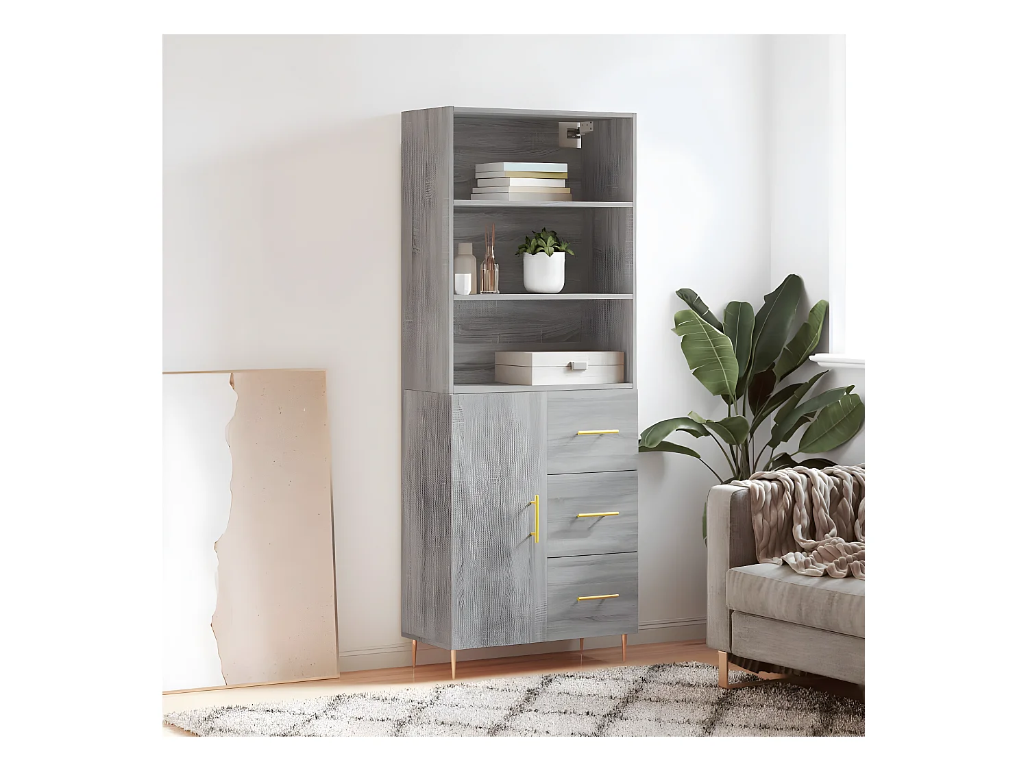 Buffet haut Sonoma gris 69,5x34x180 cm Bois d'ingénierie