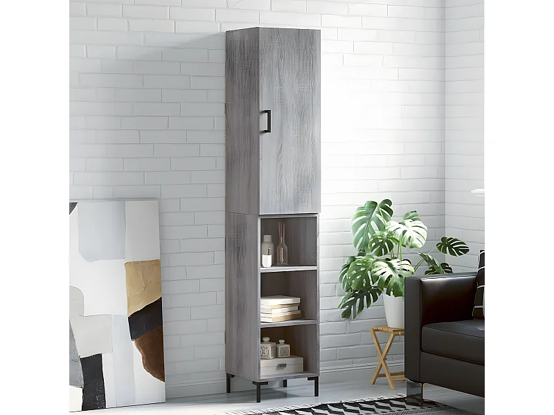 Credenza alta Sonoma grigia 34,5x34x180 cm MDF