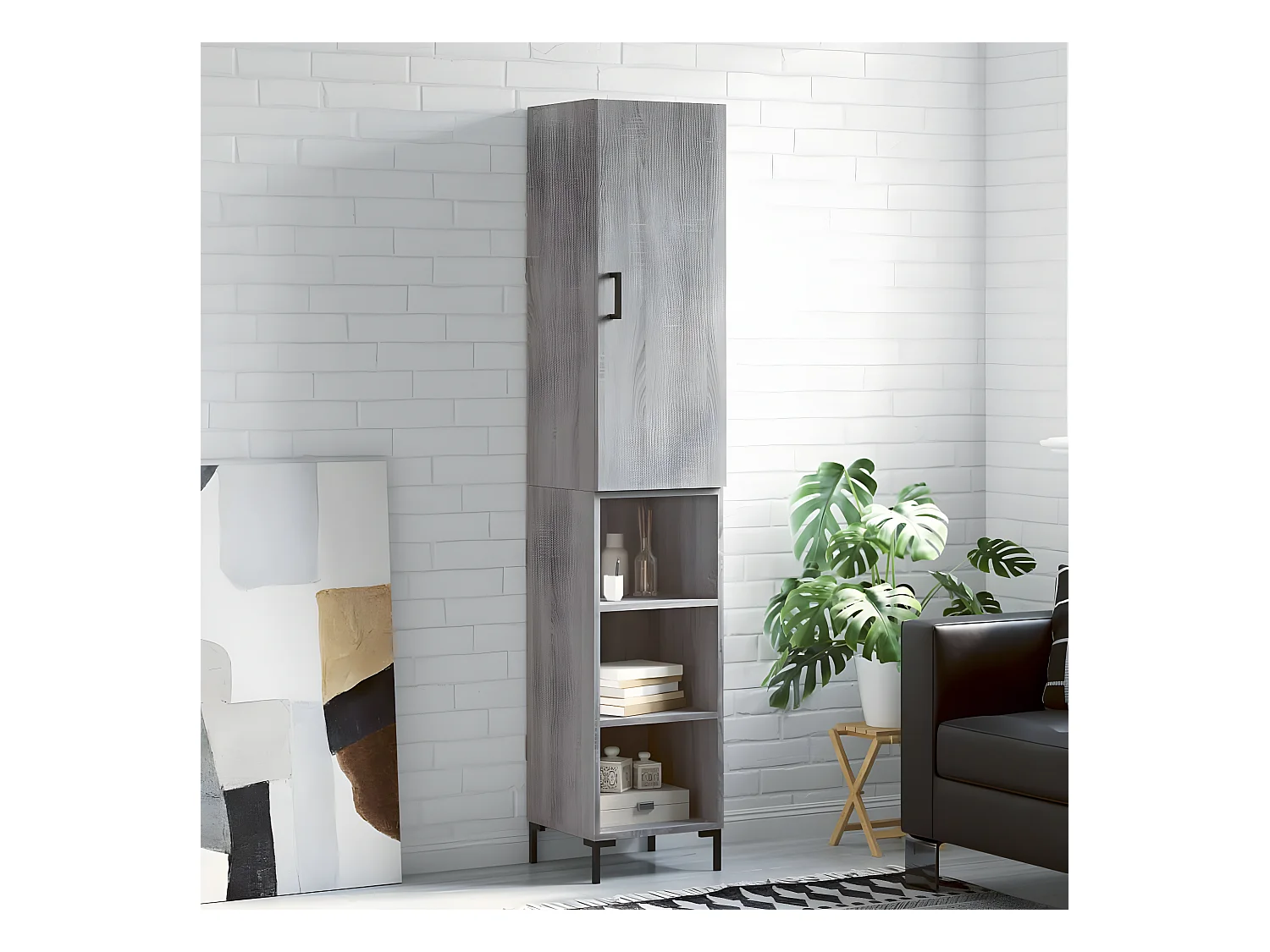 Credenza alta Sonoma grigia 34,5x34x180 cm MDF