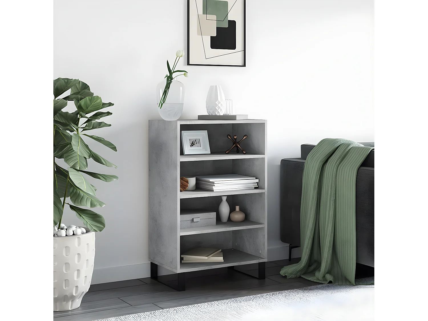 Aparador alto gris hormigón 57x35x90 cm de madera contrachapada