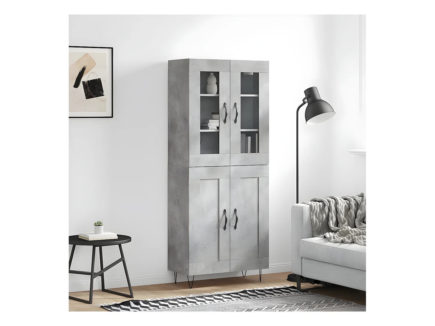 Aparador alto Gris hormigón 69,5x34x180 cm Madera contrachapada
