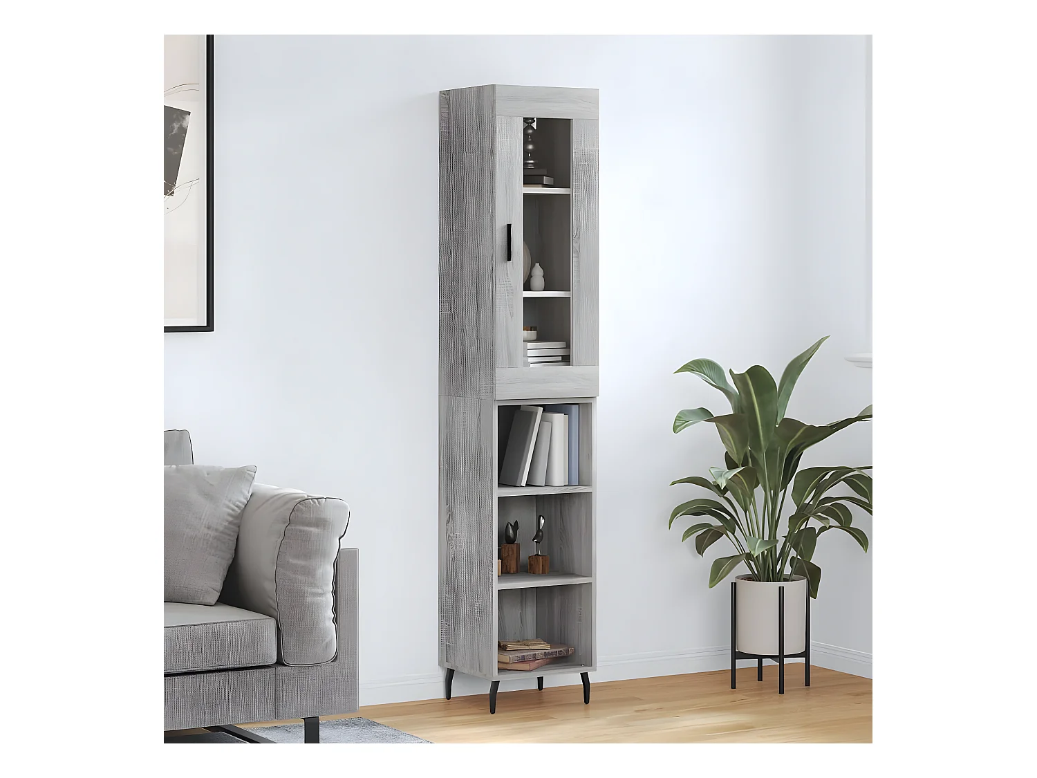 Credenza alta Sonoma grigia 34,5x34x180 cm MDF