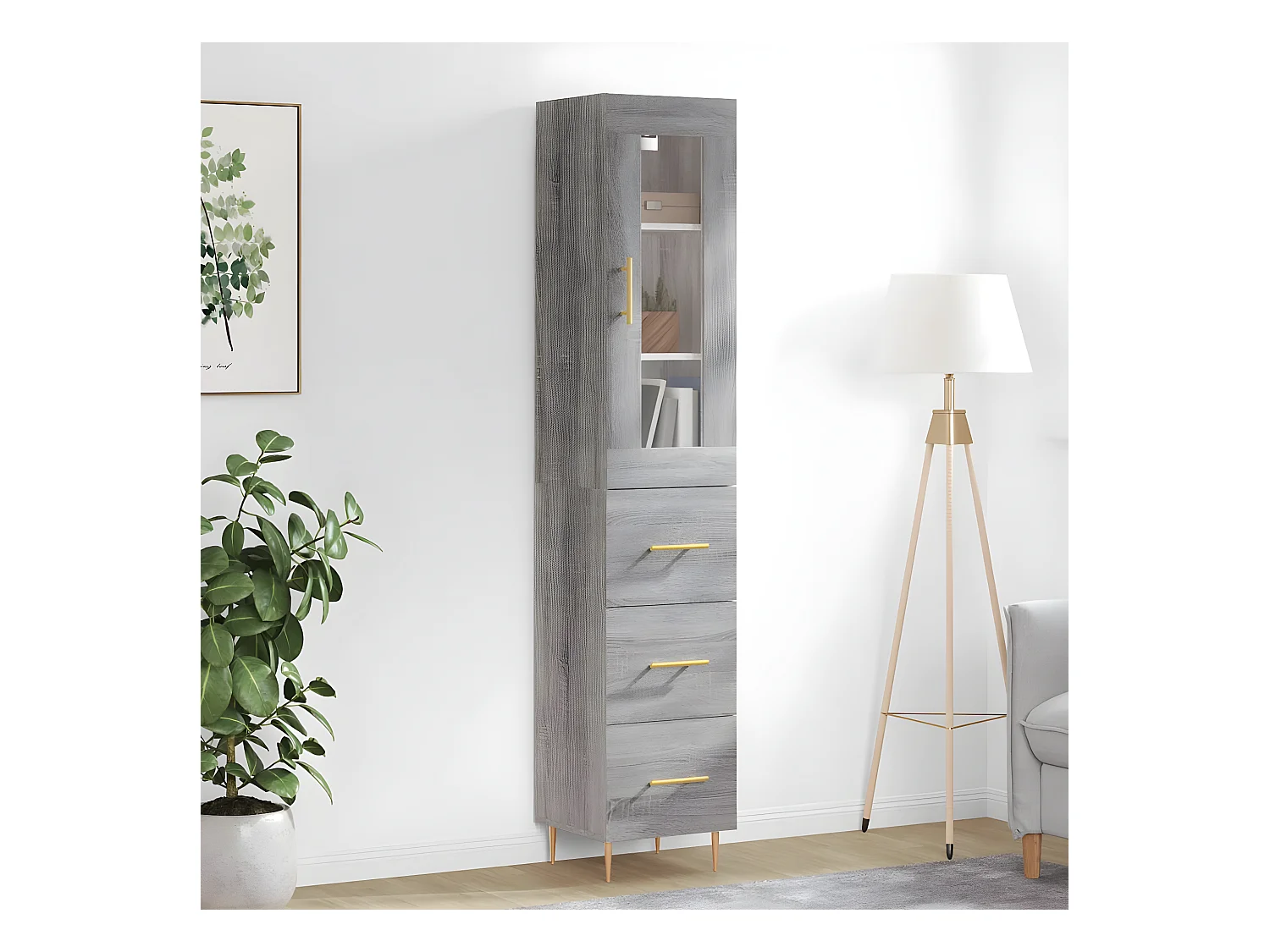 Credenza alta Sonoma grigia 34,5x34x180 cm MDF