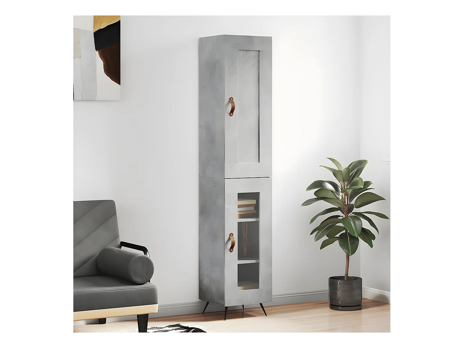 Aparador alto Gris hormigón 34,5x34x180 cm Madera contrachapada