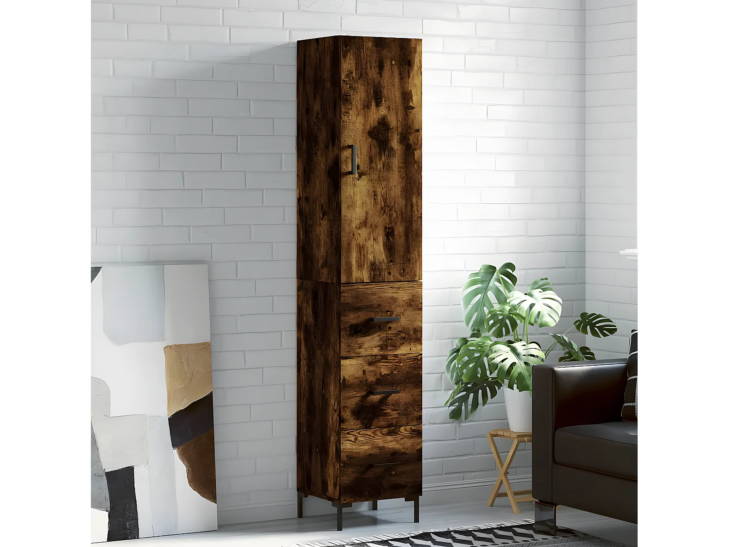 Hohes Sideboard Räuchereiche 34,5x34x180 cm Holzwerkstoff