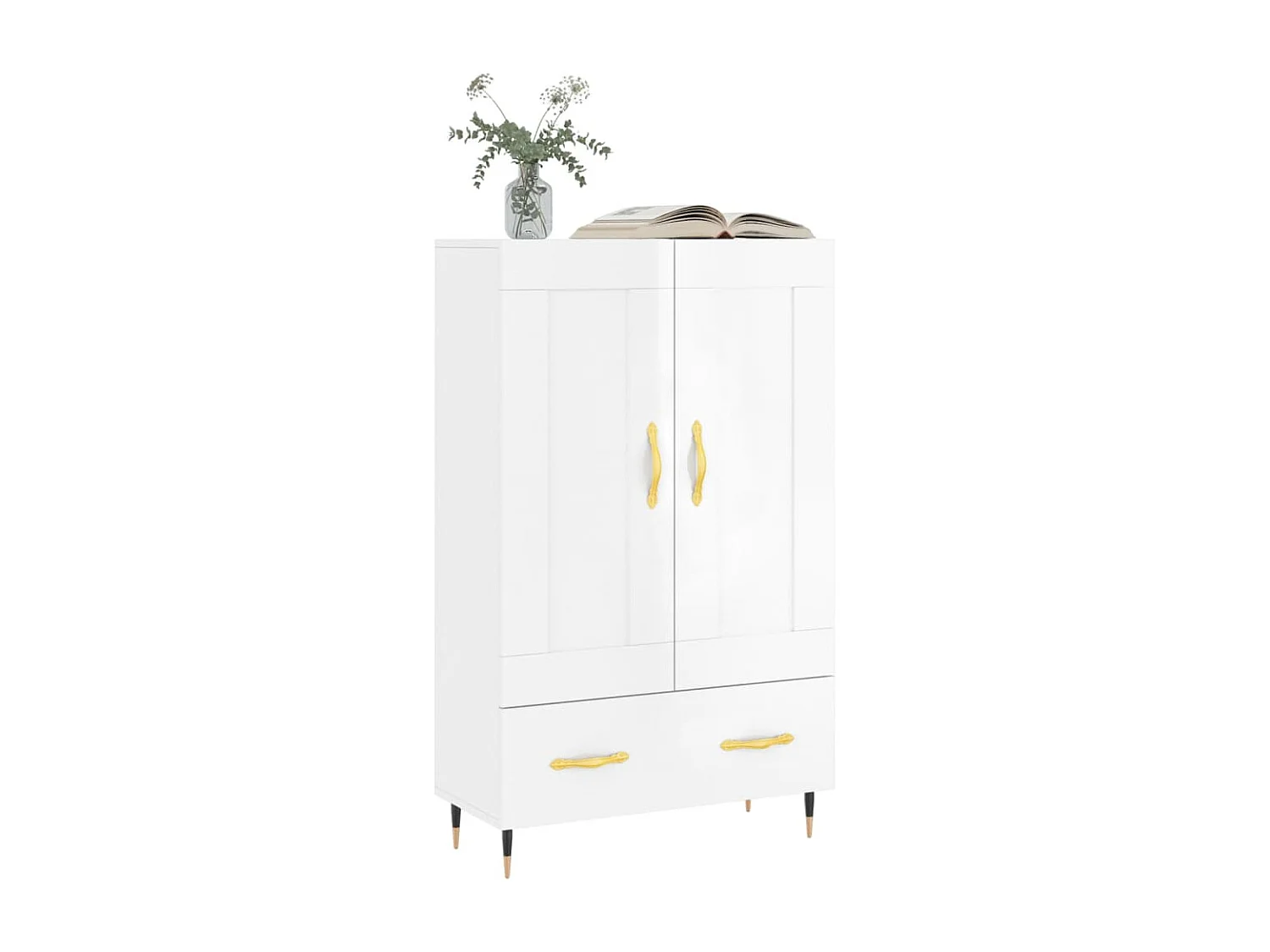 Buffet haut blanc brillant 69,5x31x115 cm bois d'ingénierie