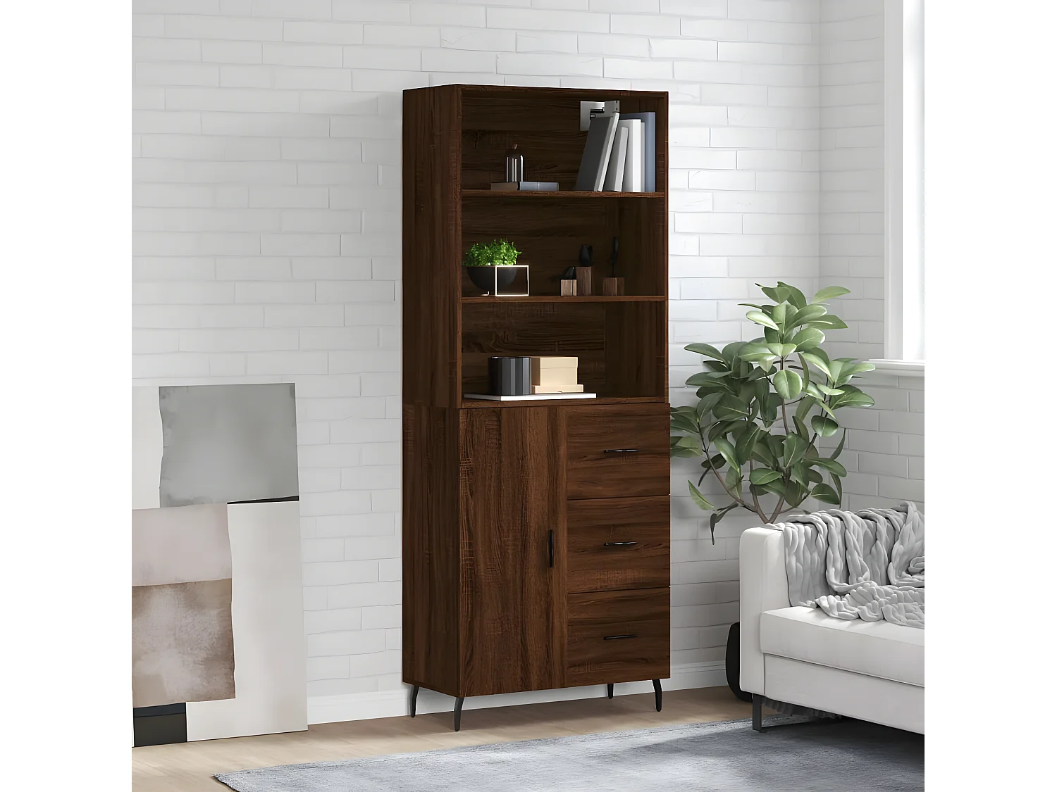 Buffet haut Chêne marron 69,5x34x180 cm Bois d'ingénierie