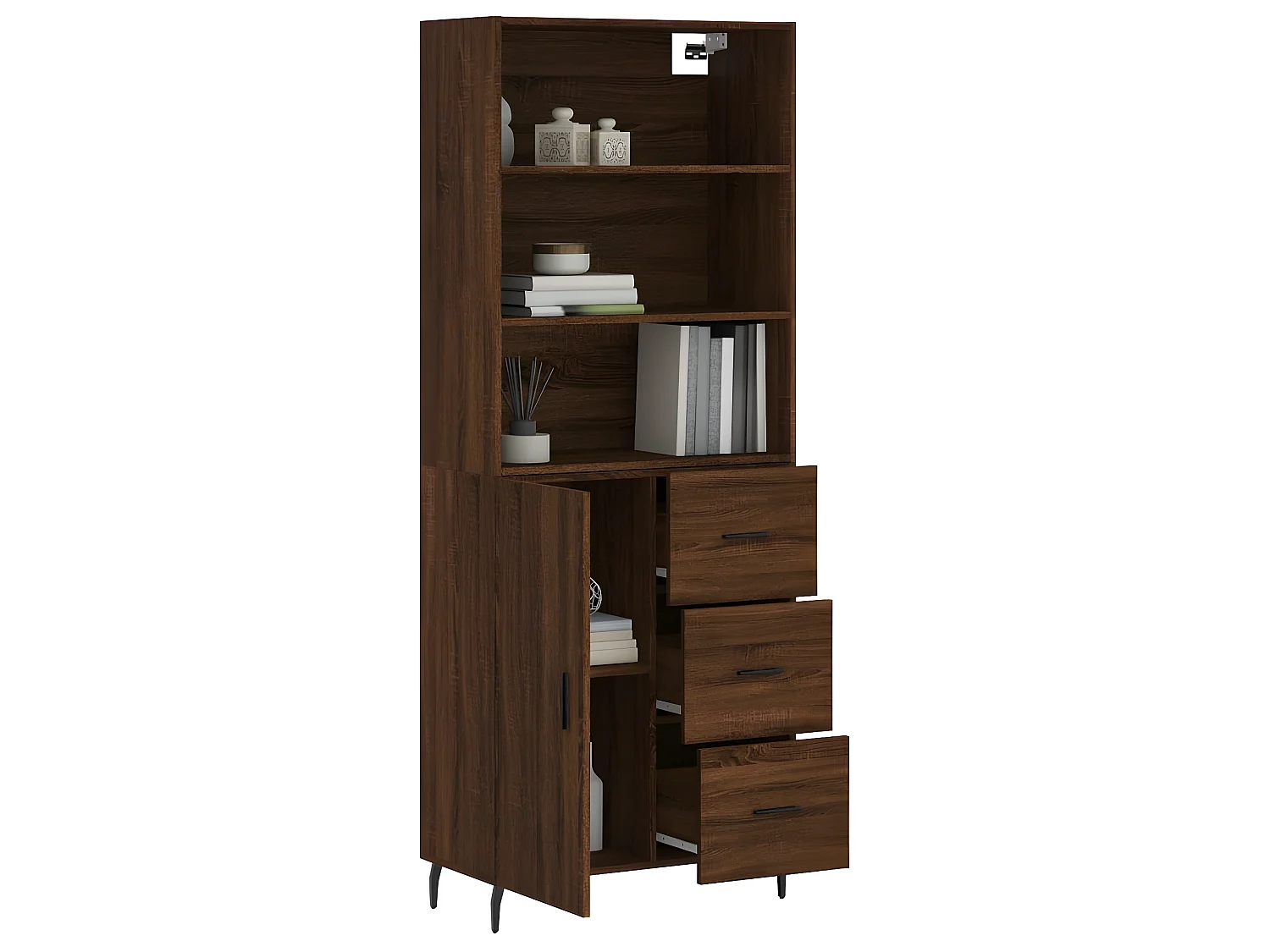 Buffet haut Chêne marron 69,5x34x180 cm Bois d'ingénierie