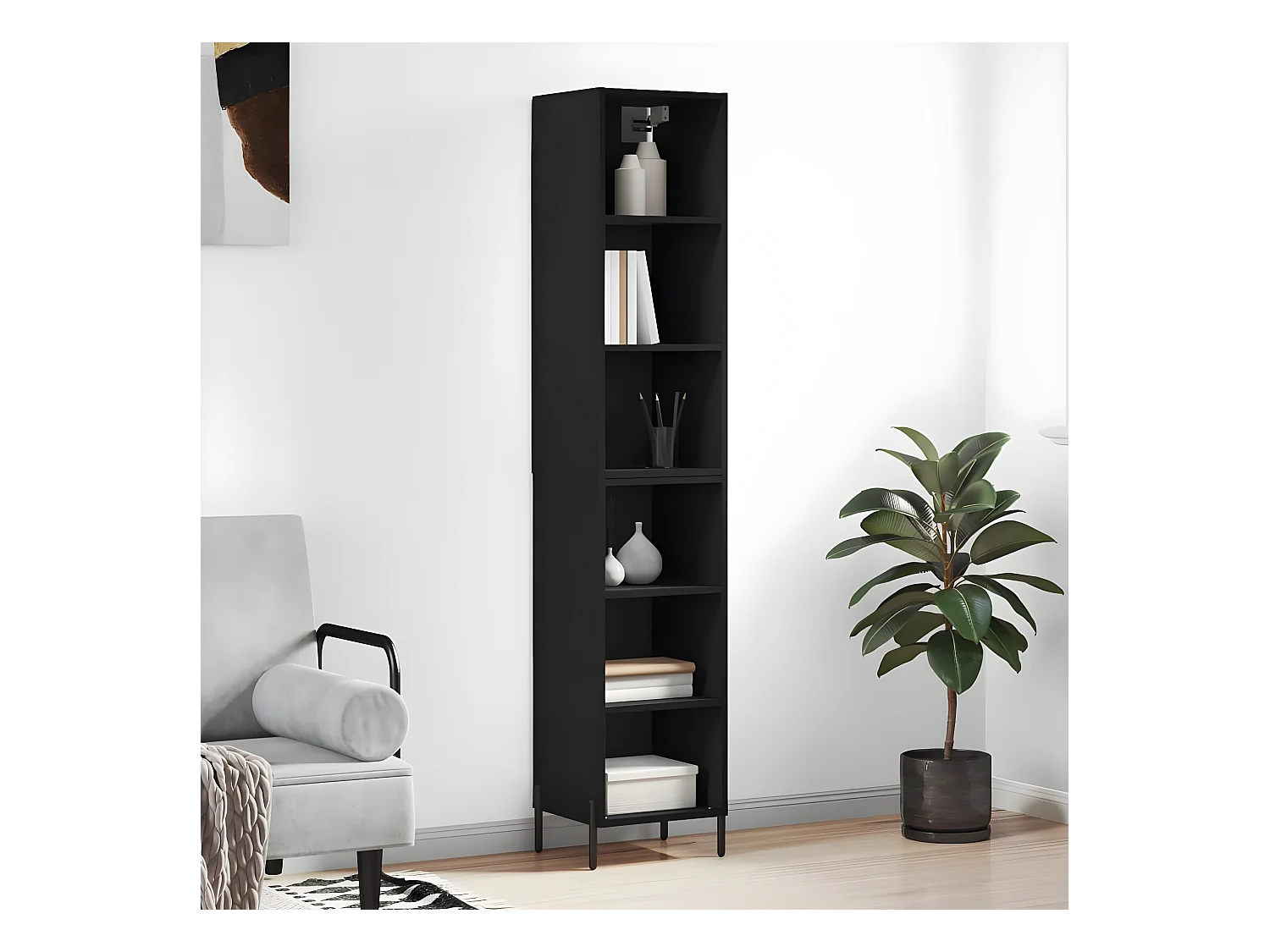Buffet haut Noir 34,5x32,5x180 cm Bois d'ingénierie