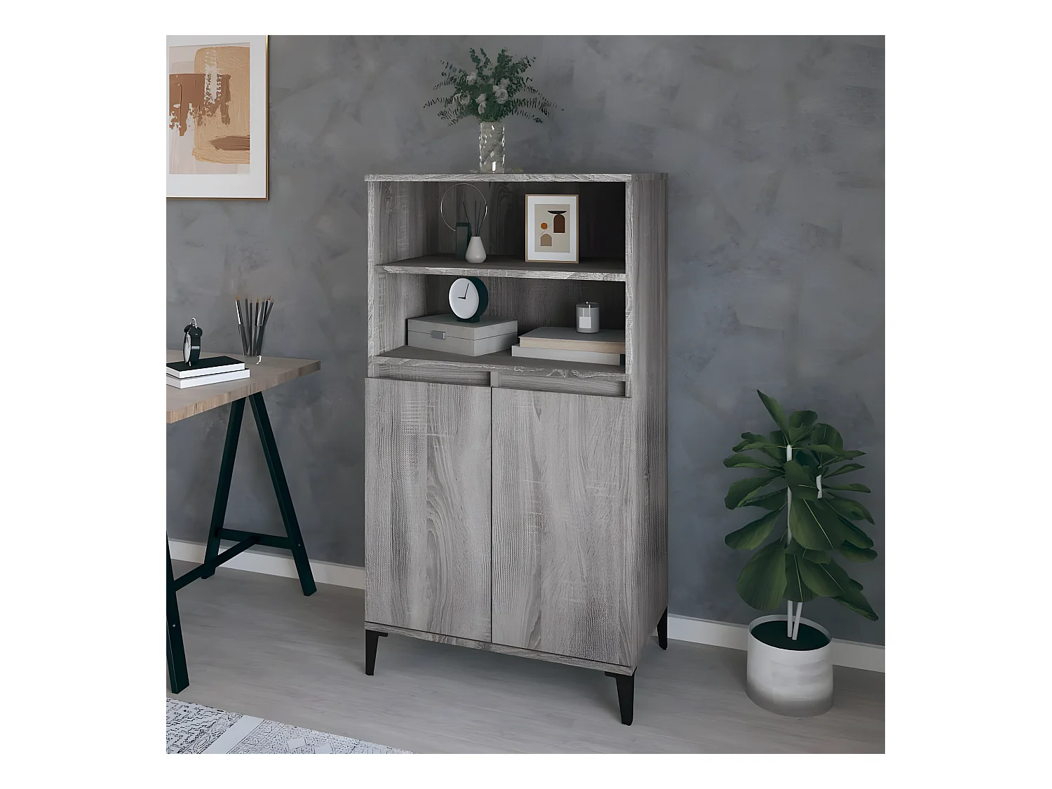 Credenza alta Sonoma grigia 60x36x110 cm MDF