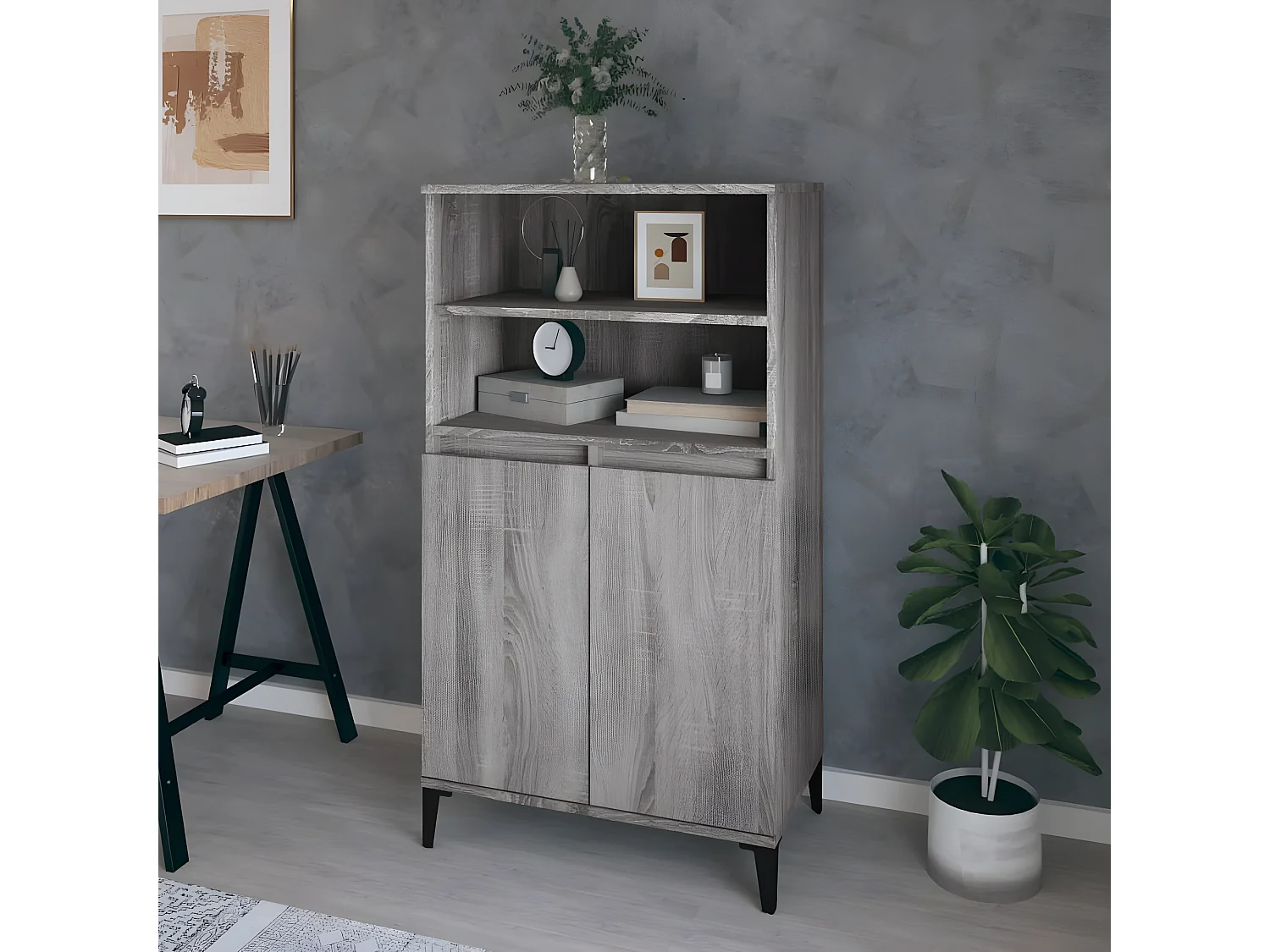 Aparador alto Sonoma gris 60x36x110 cm madera contrachapada