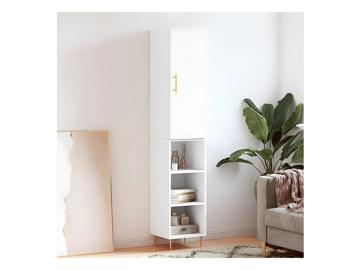 Buffet haut Blanc 34,5x34x180 cm Bois d'ingénierie