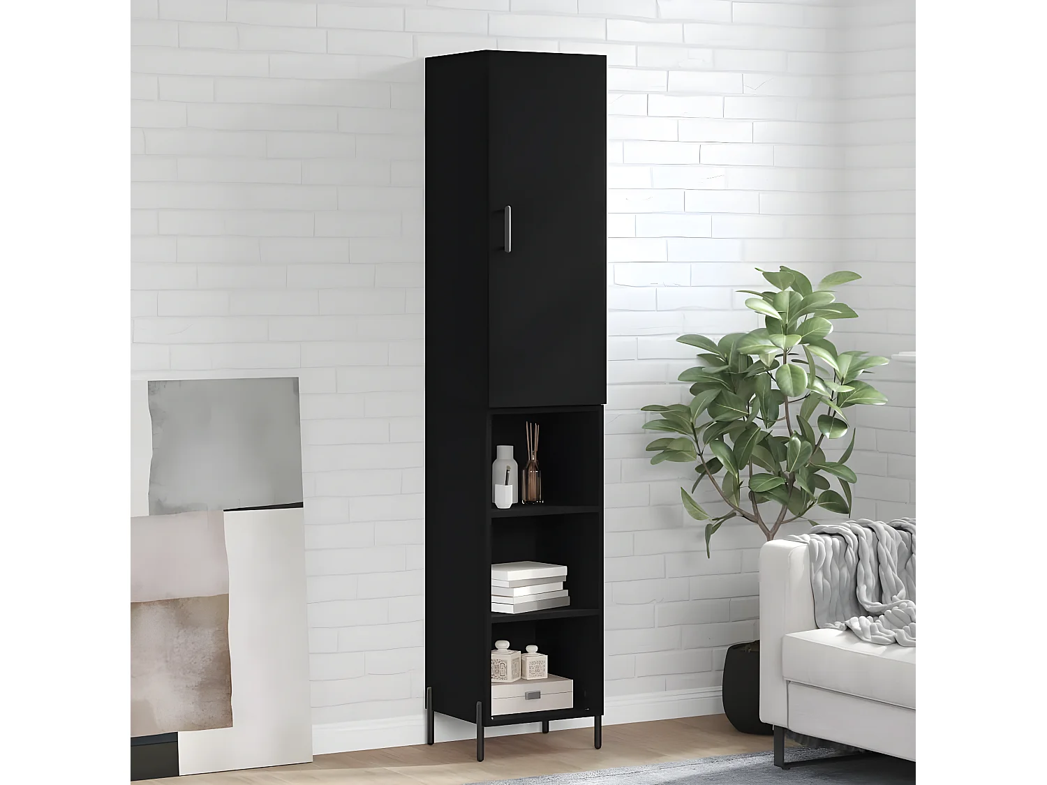 Buffet haut Noir 34,5x34x180 cm Bois d'ingénierie