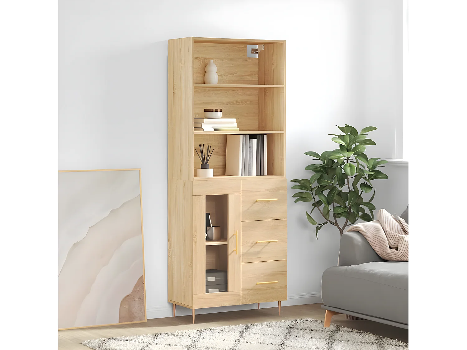 Buffet haut Chêne sonoma 69,5x34x180 cm Bois d'ingénierie