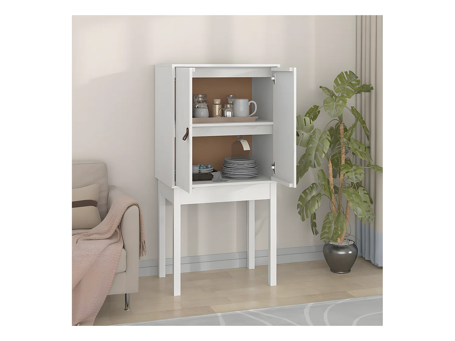 Credenza alta Bianca 60x40x120 cm Legno di pino massiccio