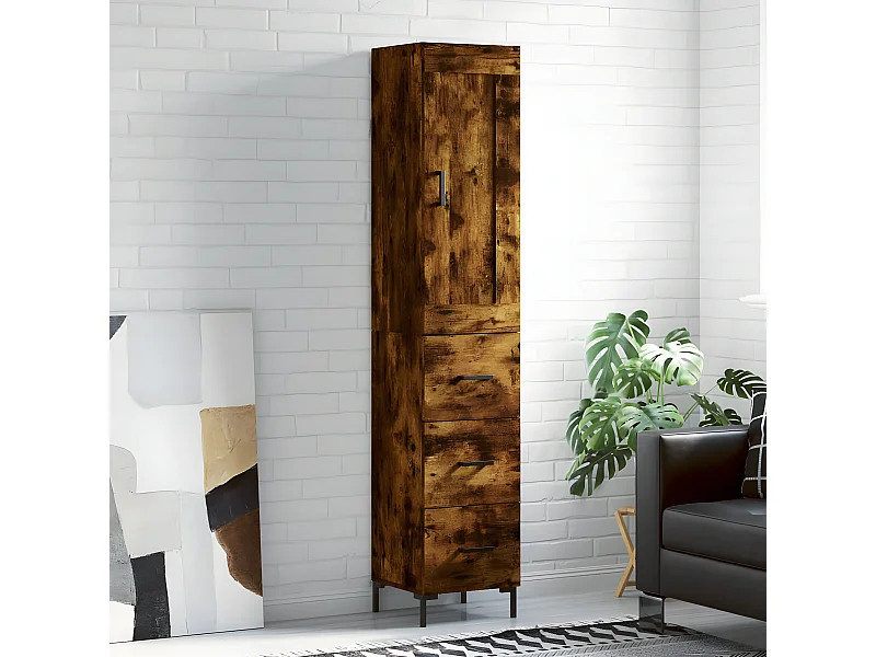 Aparador alto Roble ahumado 34,5x34x180 cm Madera contrachapada