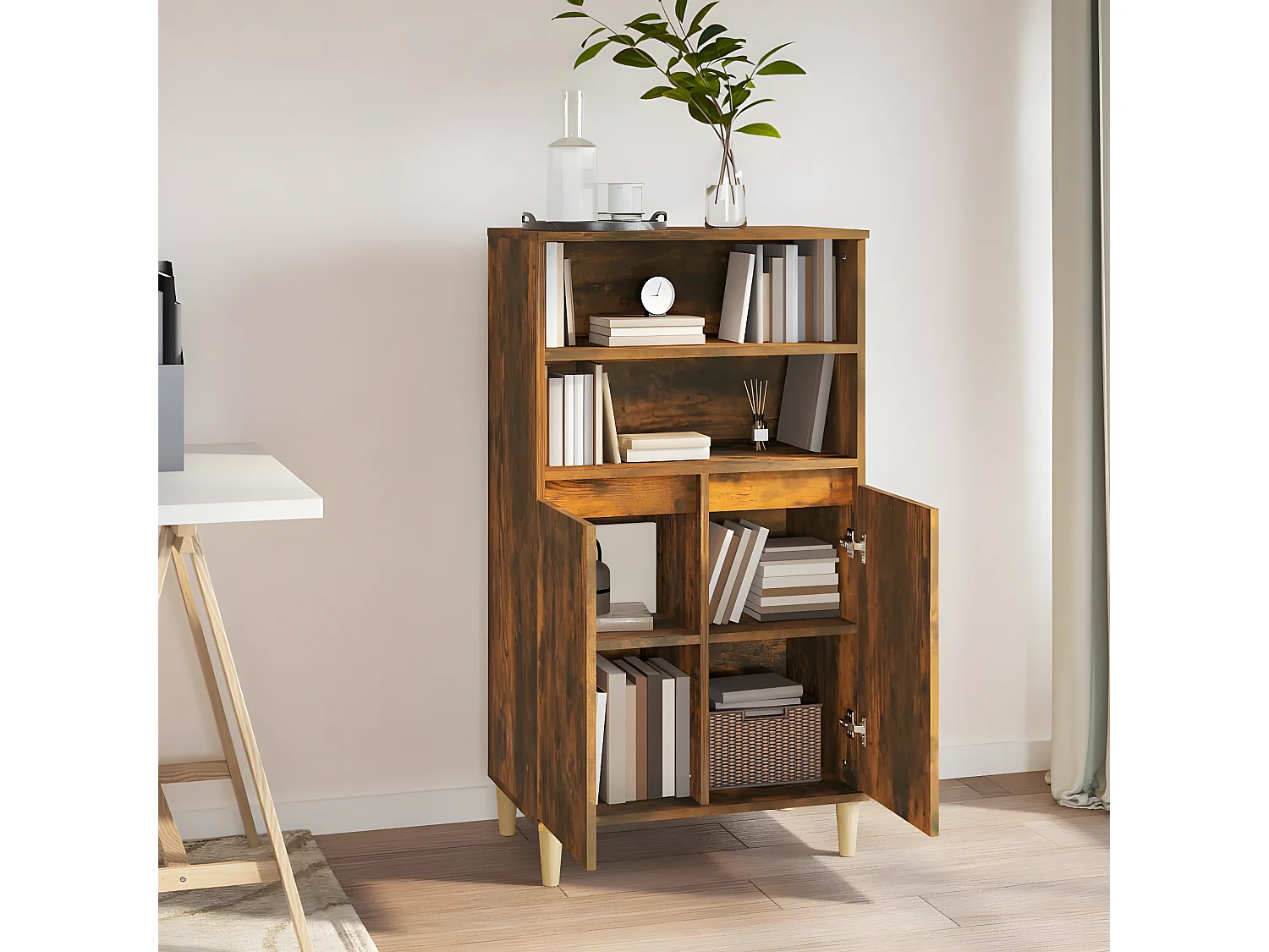 Credenza alta Rovere affumicato 60x36x110 cm MDF