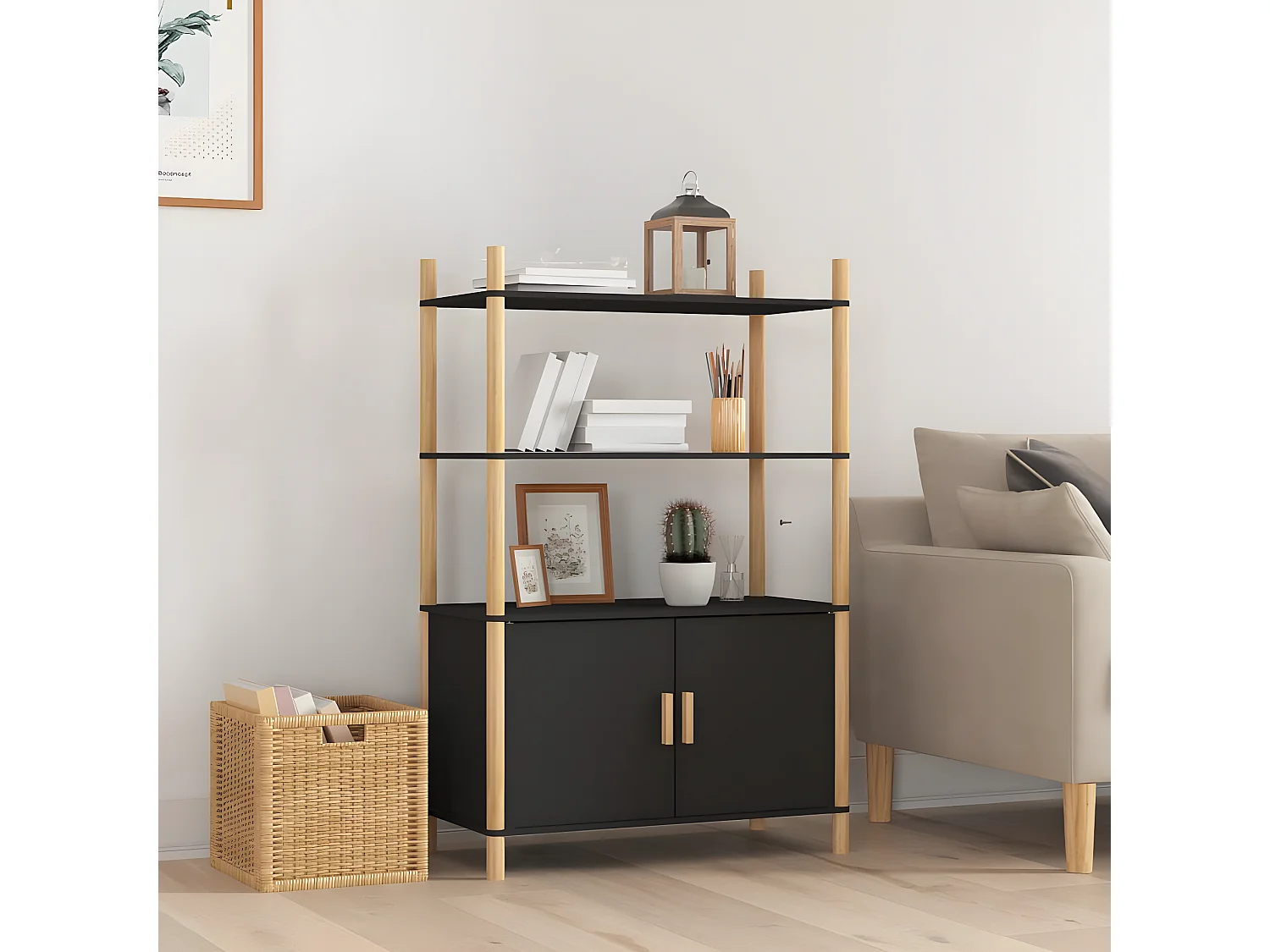 Buffet haut Noir 80x40x121 cm Bois d'ingénierie