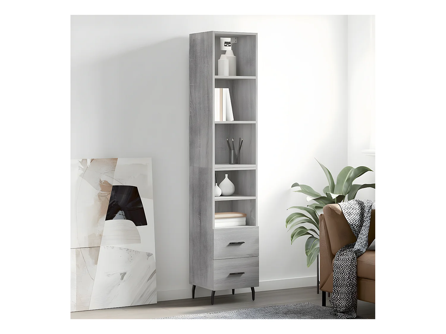 Buffet haut Sonoma gris 34,5x34x180 cm Bois d'ingénierie