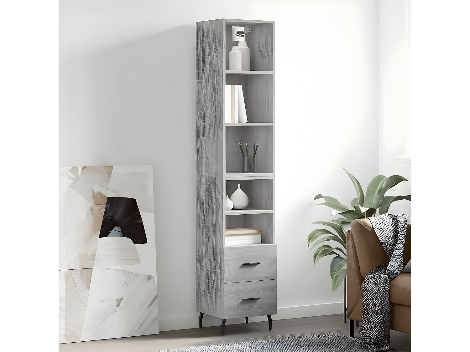 Buffet haut Sonoma gris 34,5x34x180 cm Bois d'ingénierie