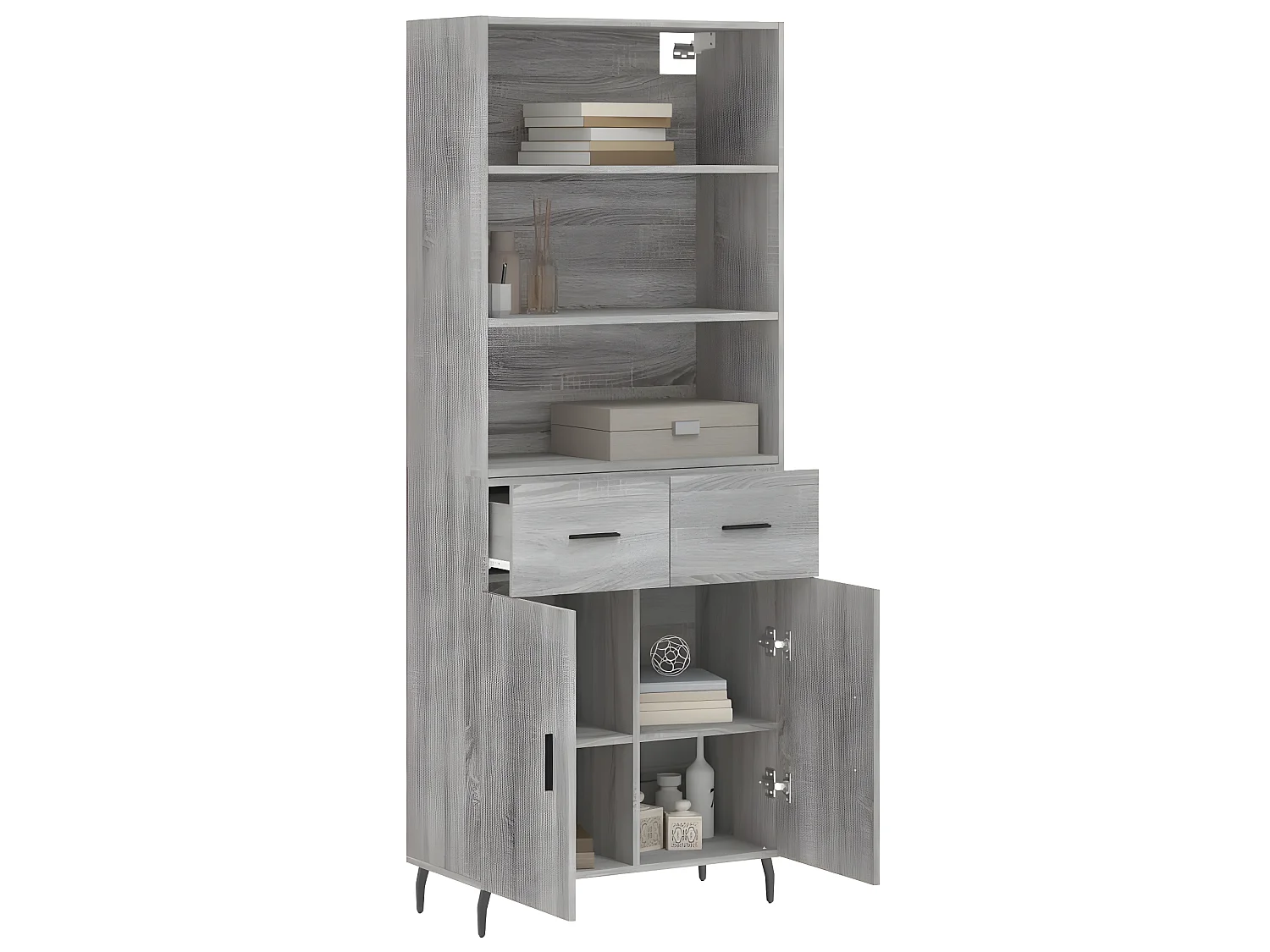 Aparador alto Sonoma gris 69,5x34x180 cm madera contrachapada