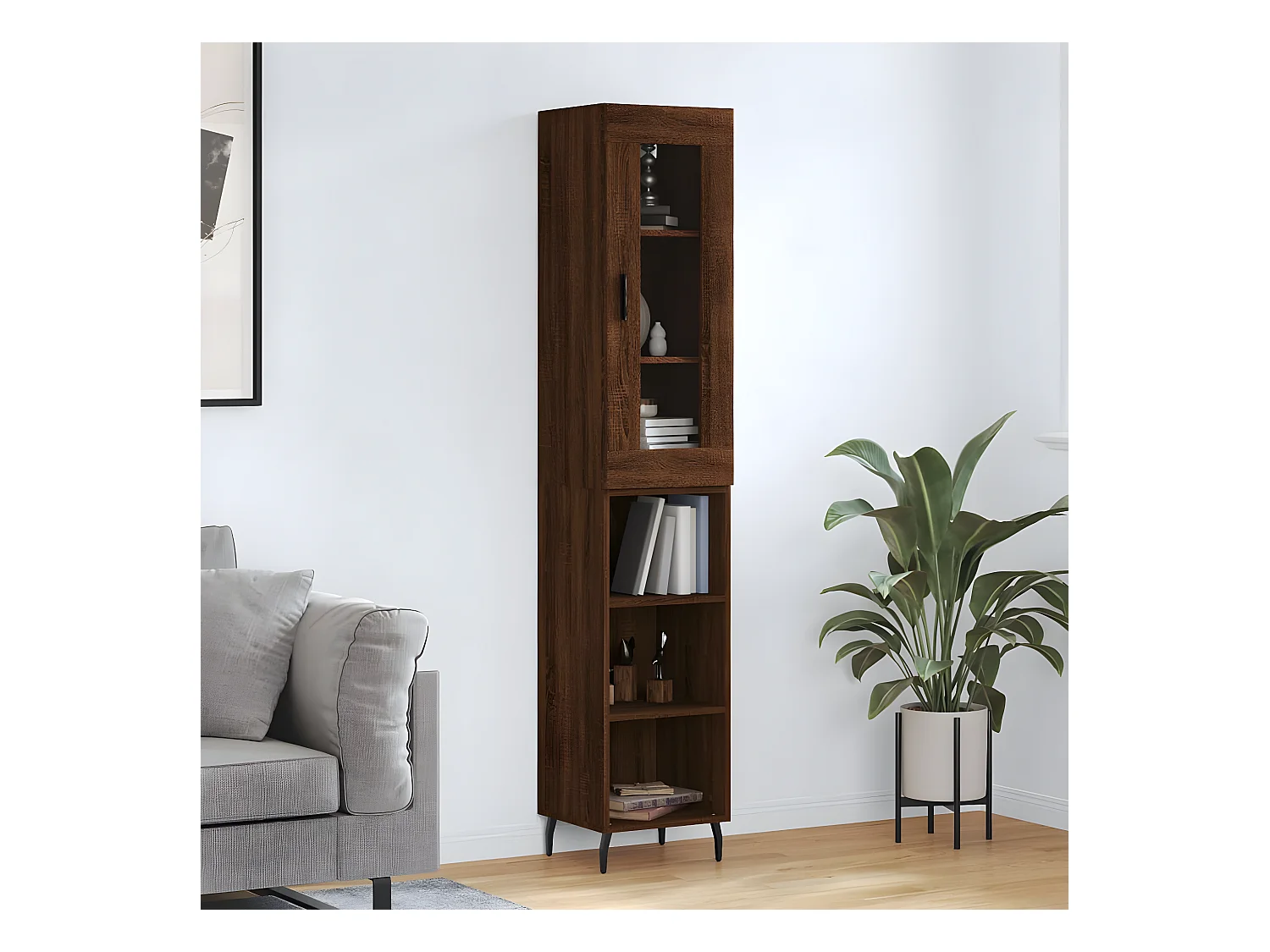 Hoog dressoir Bruin eiken 34,5x34x180 cm Bewerkt hout